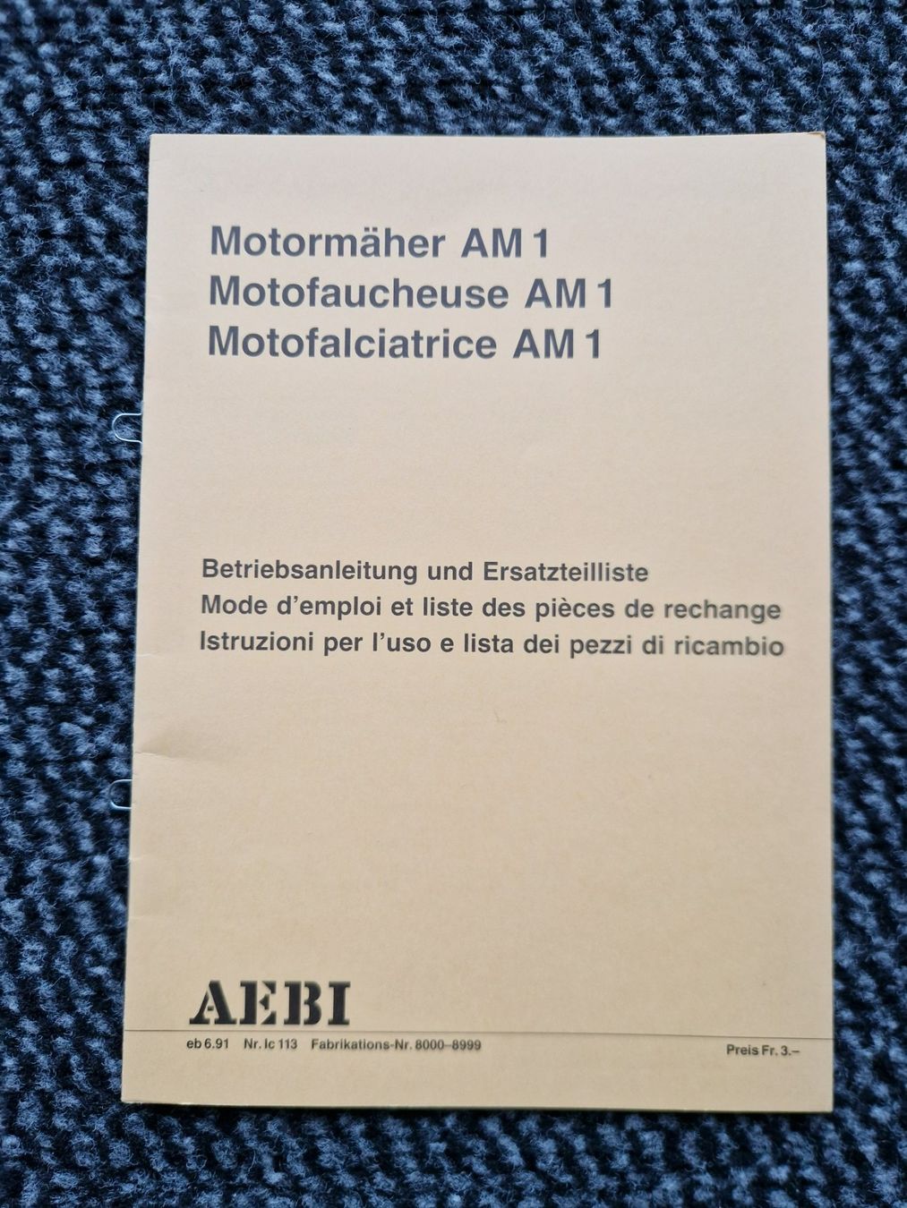 Aebi Trattori: Original Anleitung / ET-Liste Aebi Motormäher AM1 – Usato da Dürnten venduto da Bachtel84