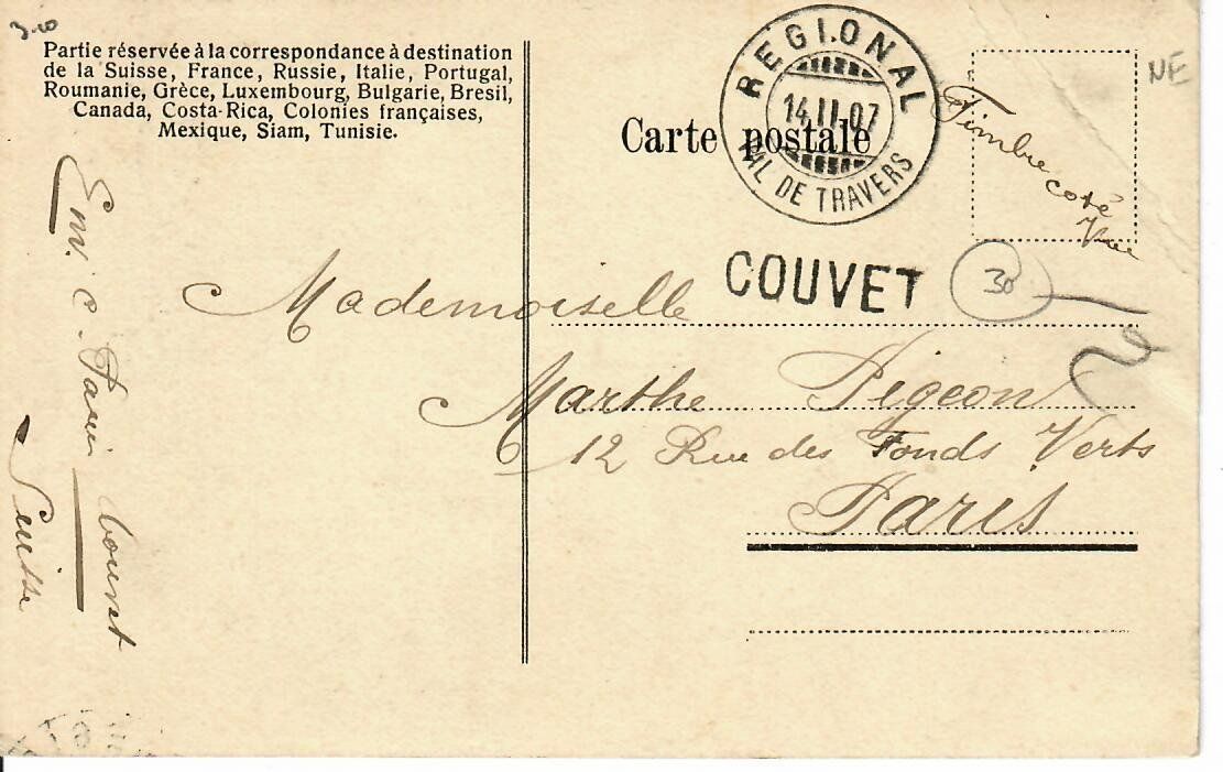 Cartoline postali: Couvet - Regional Val de Travers 1907 – Usato da Hochdorf venduto da Ziegel-16 1