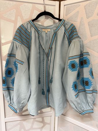 EYEDOLL Shirt blue size 36 embroidered cotton linen