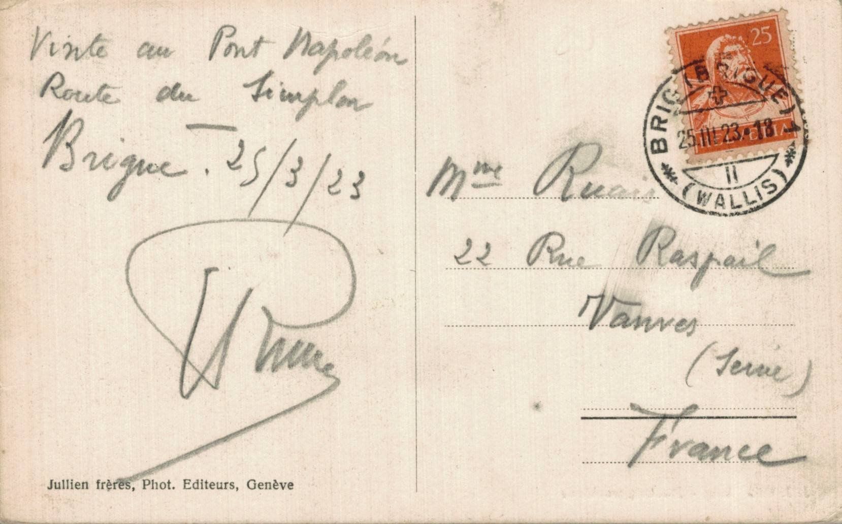 Ansichtskarten: Alte Ansichtskarte Brig, Stockalperschloss, Datum 25.03.1923 – Gebraucht aus Luzern von Kartenansicht 1