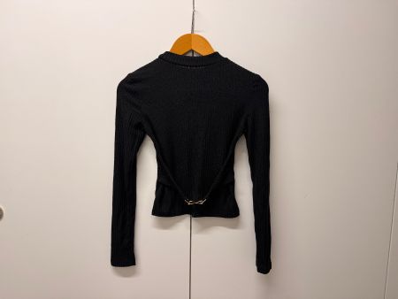 Langarmshirt schwarz gerippt mit goldener Schnalle, Gr. S