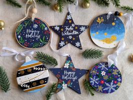 Handpainted Christmas Ornaments, Set of 6 Unique Designs!
