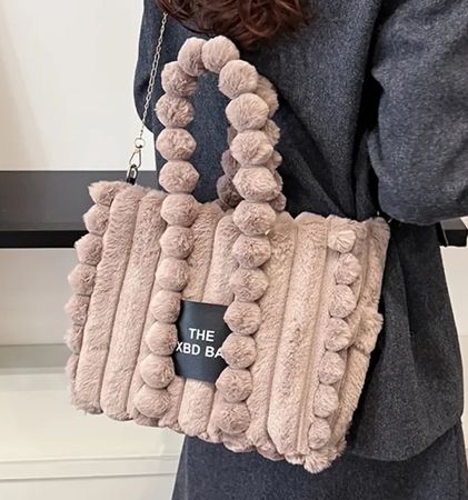 ⚜️ Umhängetasche „THE TXBD BAG“, Plüsch, beige/khaki – NEU!