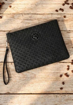 Pochette da uomo nera con logo tigre, nuovo 