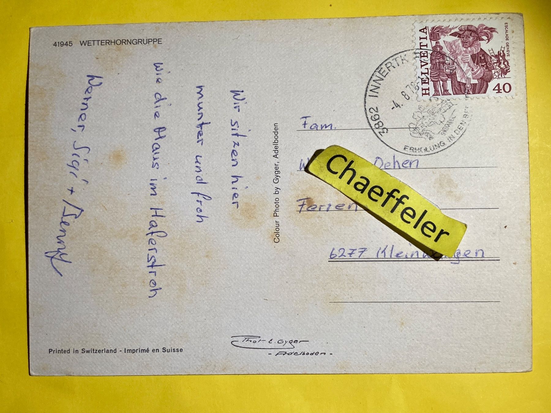 Ansichtskarten: 1978 41945 Wetterhorngruppe – Gebraucht aus Zürich von Chaeffeler 1