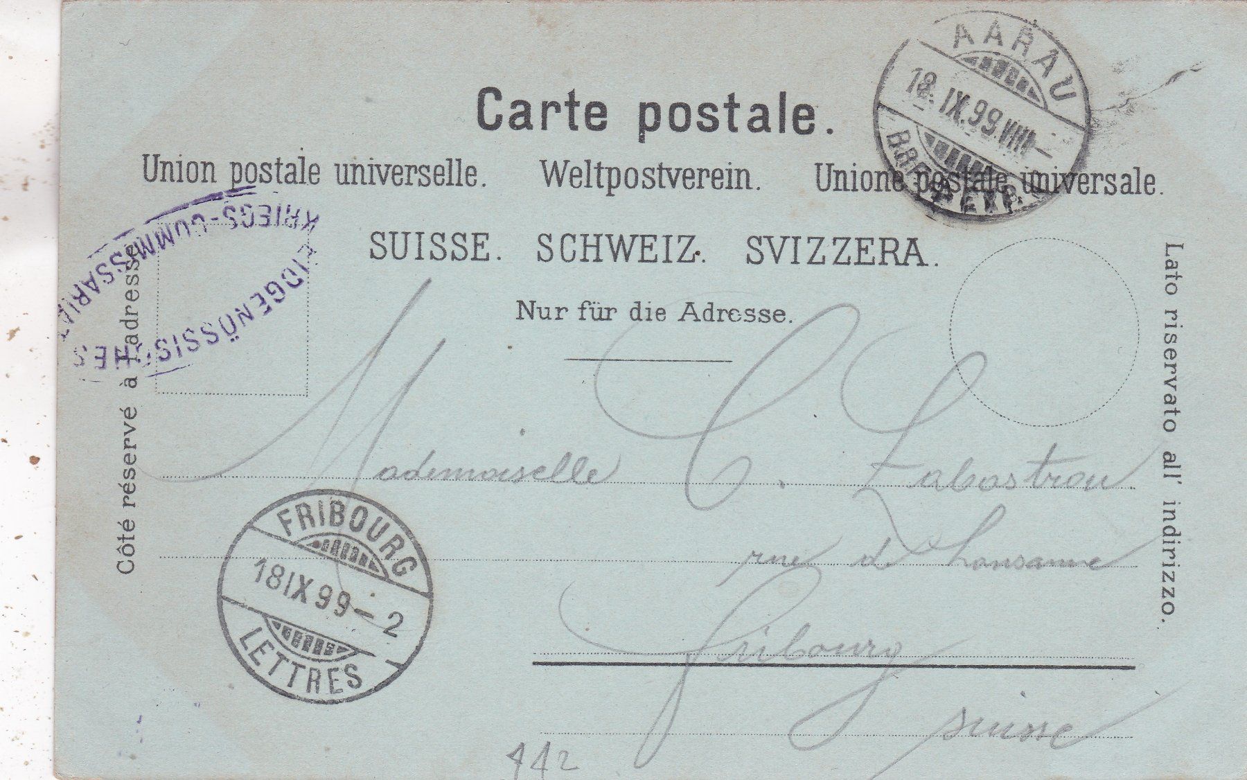 Cartoline postali: Aarau 1899 – Usato da Herisau venduto da Lisegrat2008 1