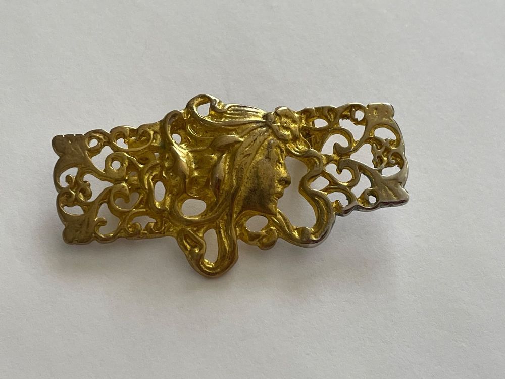 Broche Ancienne Art Déco - Plaqué Or 18k 750 - Motif Feuillages - Créateur
