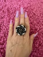 Ring mit schwarzer Blüte, Perlen, Boho, Grösse 55, ungetrage