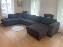 Sofa dunkelgrau mit Bettfunktion und Stauraum
