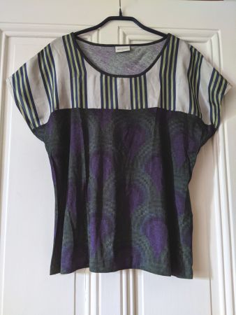 DRIES VAN NOTEN : Top en soie bi-matière violet-vert S-M-L
