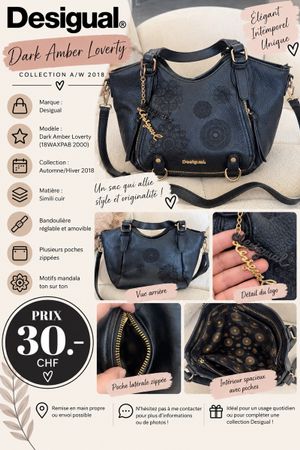 Sac à main Desigual Dark Amber Loverty noir simili cuir