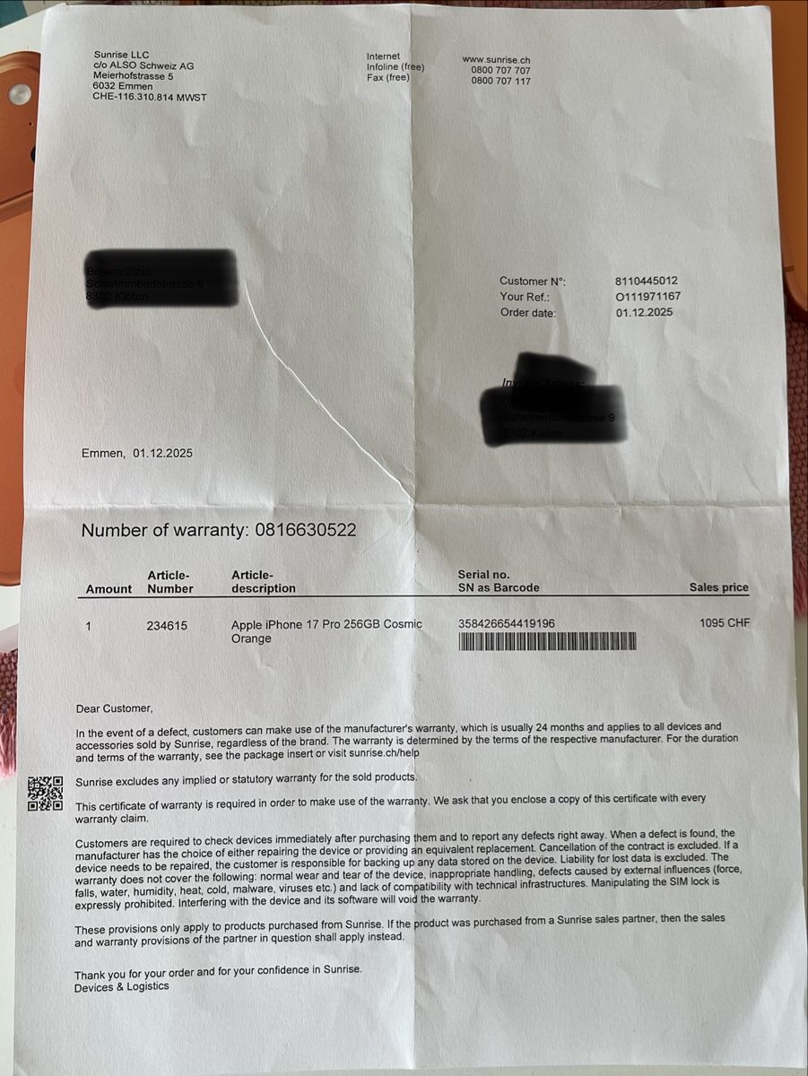 Apple Handys / Smartphones: iphone 17 pro 256gb – Neu (gemäss Beschreibung) aus Kloten von 8o7kA 5
