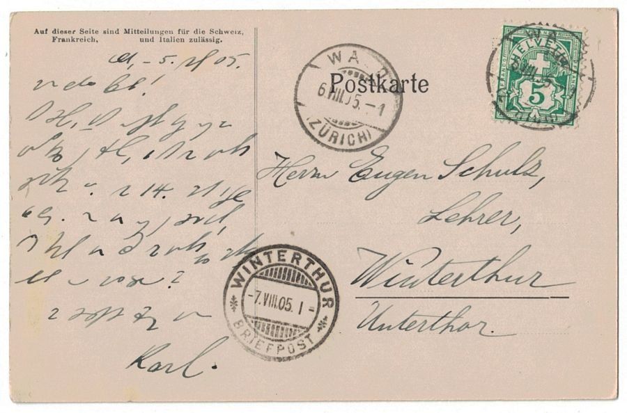 Ansichtskarten: Sanatorium Wald, Lichtbild gelaufen 1905 – Gebraucht aus Frauenfeld von POML 1