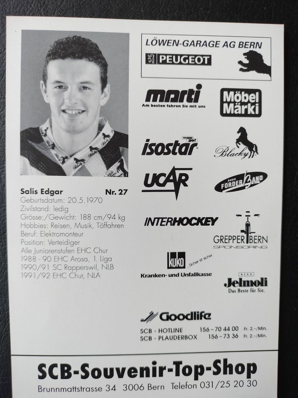 Autogramme: SC Bern, SCB Autogrammkarte, Edgar Salis – Gebraucht aus Schwanden Sigrisw von len_9yqg 1