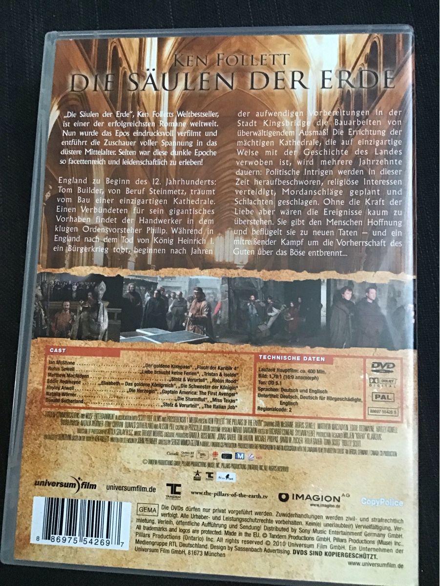 Tutti i DVDs: Ken Follett Die Säulen der Erde, 4 DVDs – Usato da Bischofszell venduto da 19bischi67 1