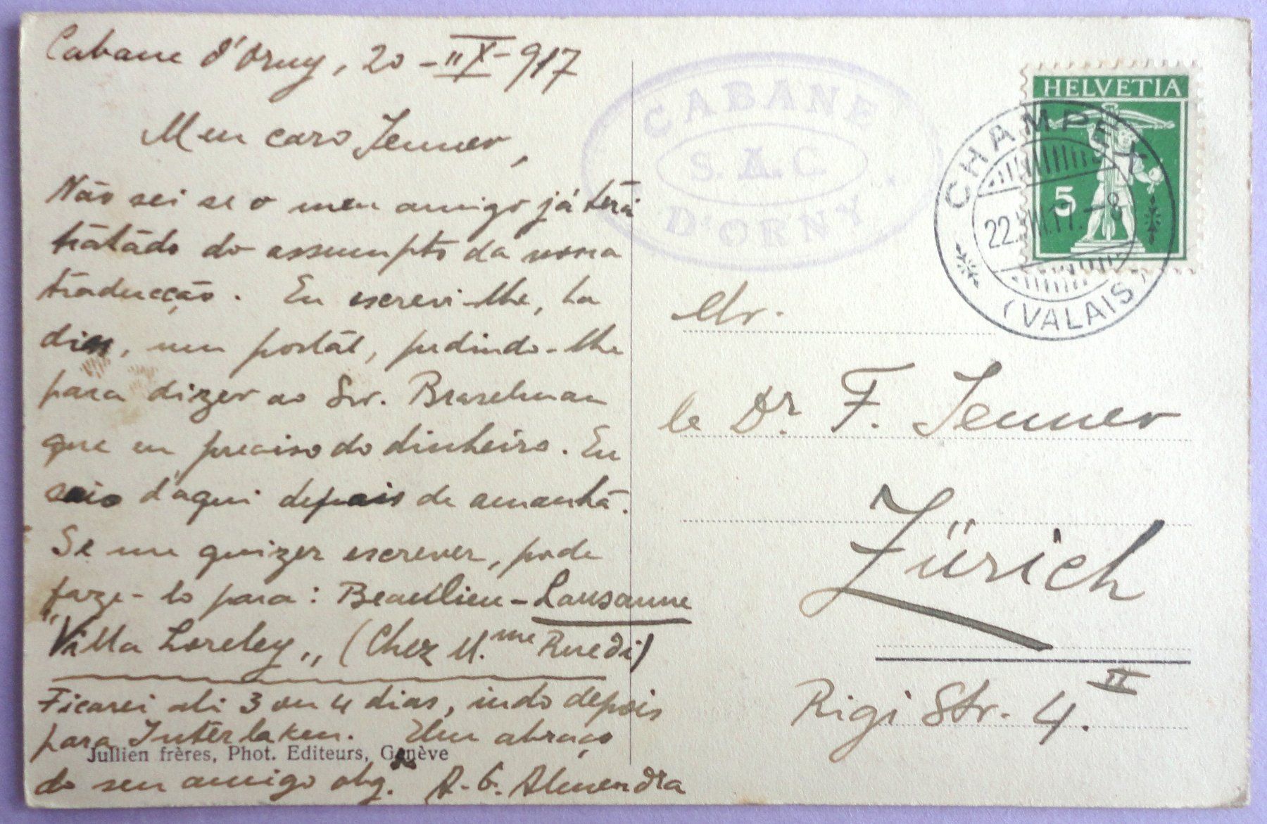 Cartoline postali: Col de la Breya et le Grand Combin – Usato da Fétigny venduto da Billy2miny 1