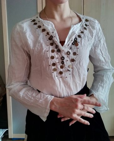 White bohemian-style blouse with embellishments S