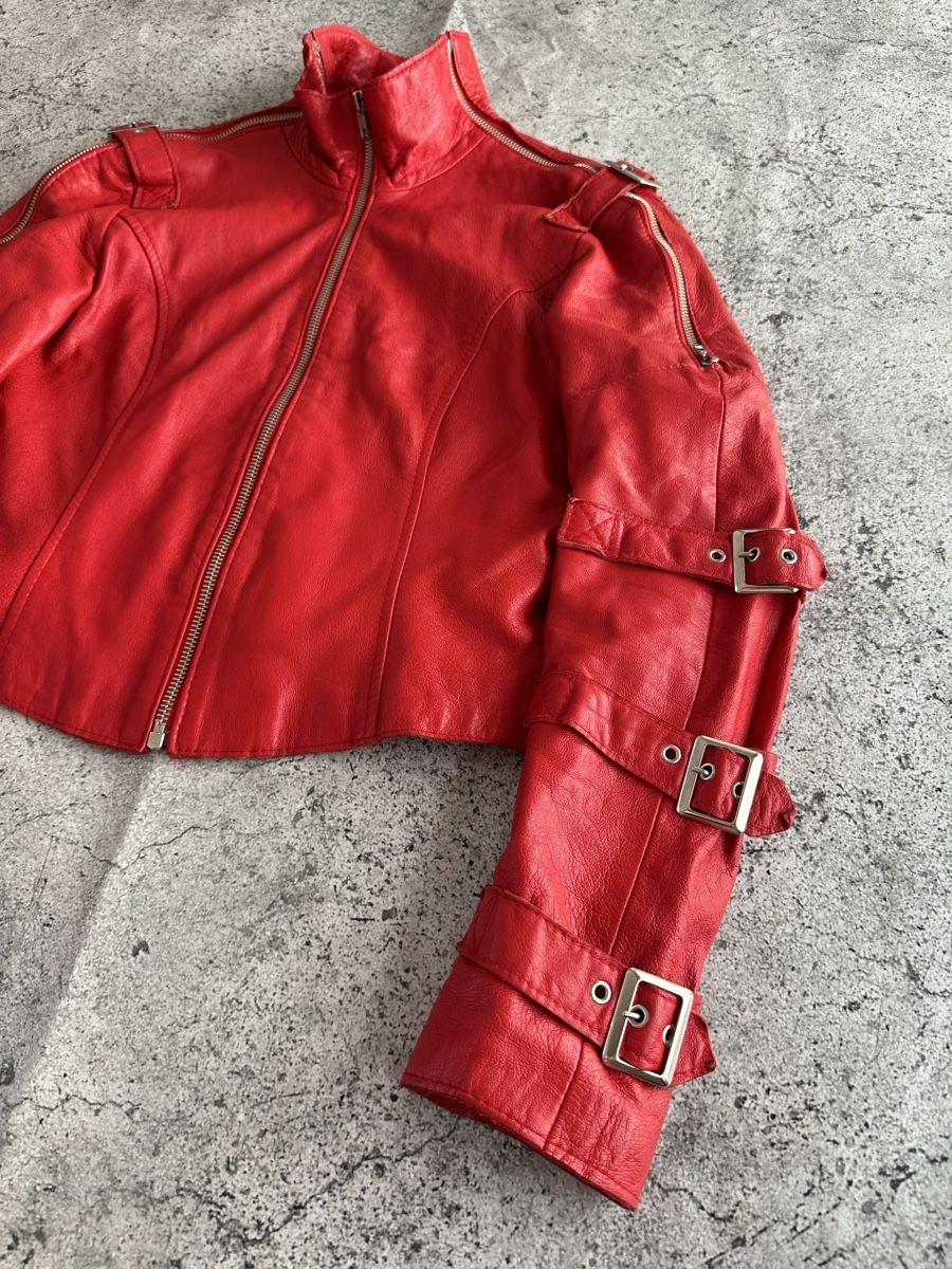 Giacche: Red Leather Biker Jacket, Italian Design - Cool Now! – Usato da Zürich venduto da megastored 6