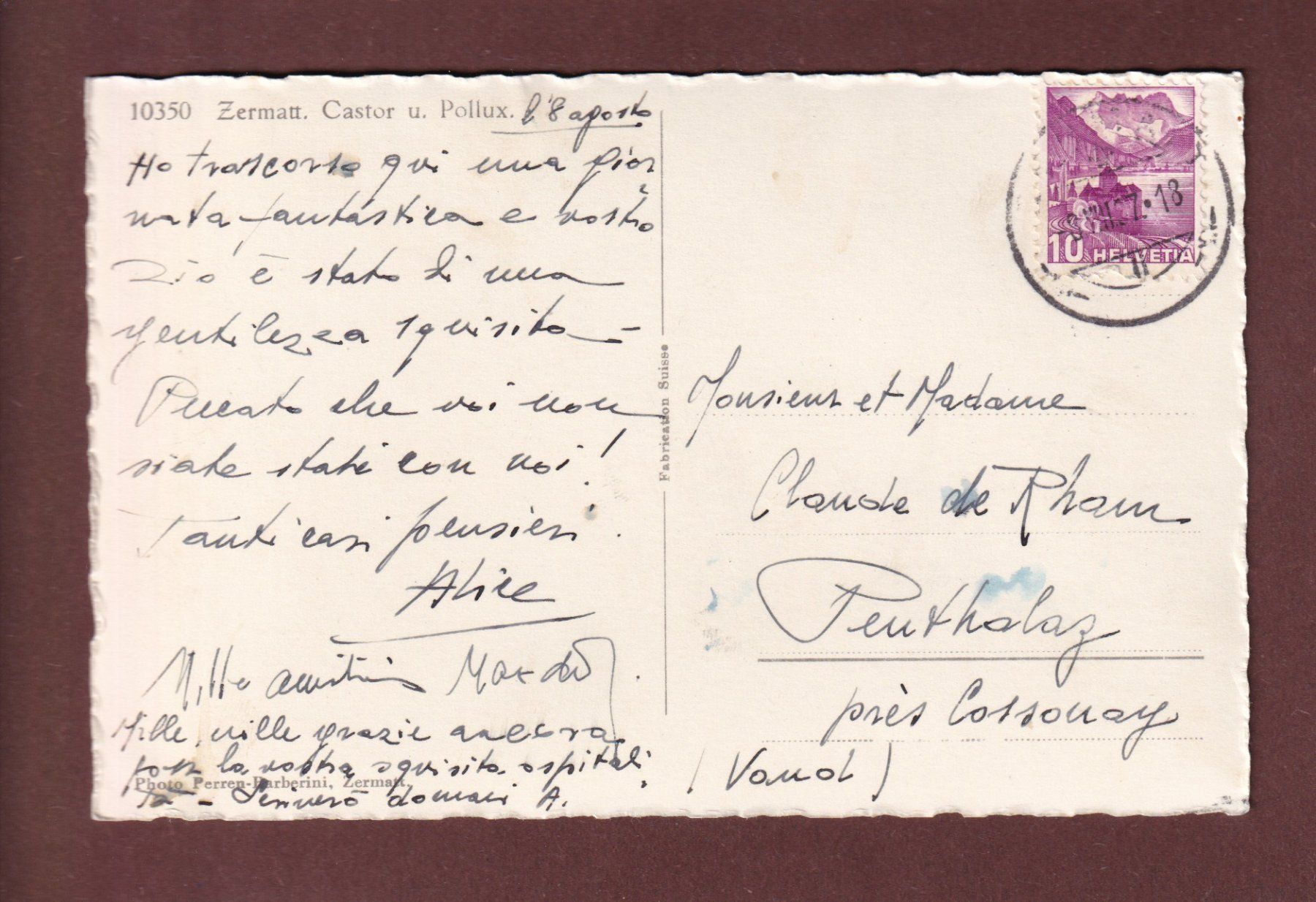 Cartoline postali: Gornergrat - CASTOR und POLLUX - 1937 – Usato da Pully venduto da nicecards-shop 1