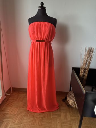 Maxikleid orange Grösse S ohne Träger mit Gürtel