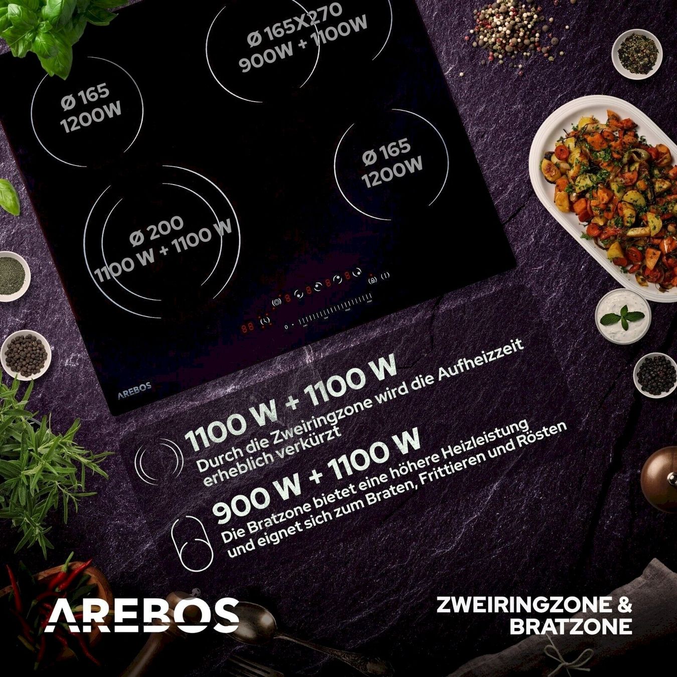Cucine: Arebos AR-HE-GK4NW Glaskeramikkochfeld – Nuovo e nell'imballaggio originale da Bottighofen venduto da zaap 5
