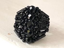🟢 Bague noire fantaisie NEUVE / Ring Schwarz NEU 54