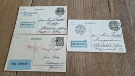 3x Lufpostkarten Ganzsachen mit Luftpost befördert