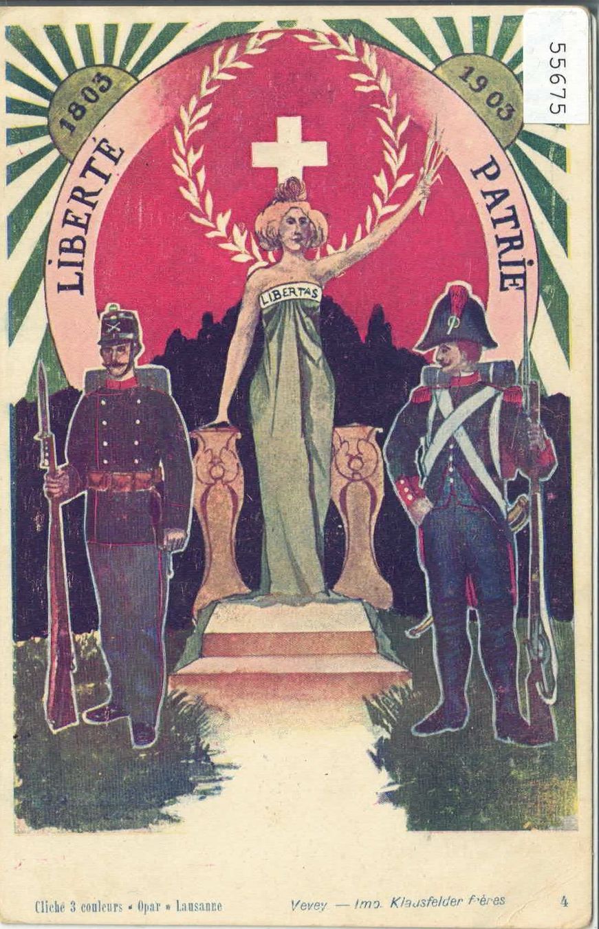 Cartoline postali: Vevey - Liberte Patrie 1903-1903 – Usato da Ettingen venduto da Kartenplanet