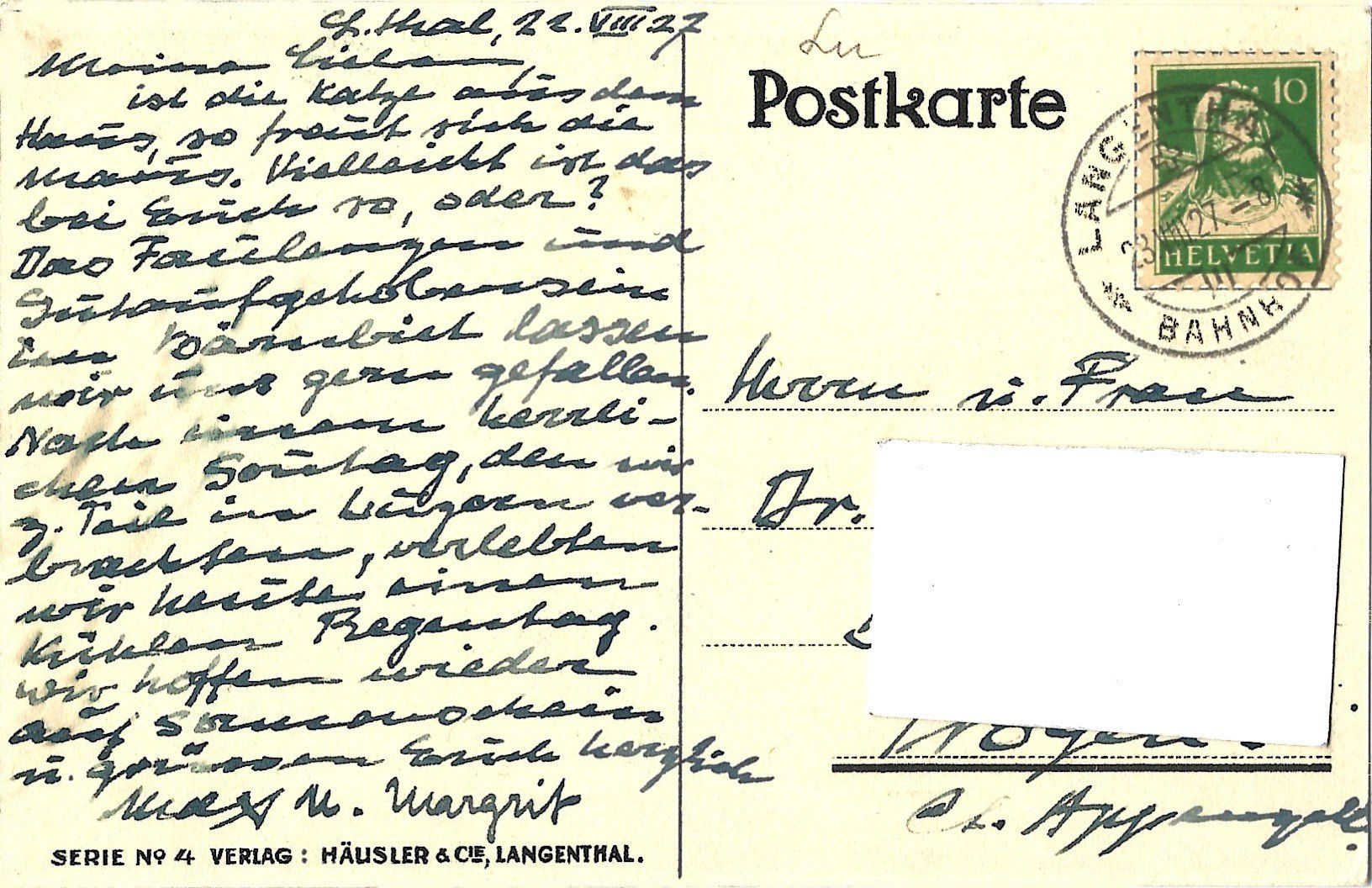 Cartoline postali: AMTSHAUSGASSE  i.  LANGENTHAL – Usato da Bütschwil venduto da Jackson1A 1
