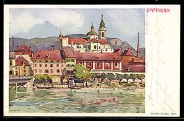 Litho Solothurn, Stadtansicht mit Kirche