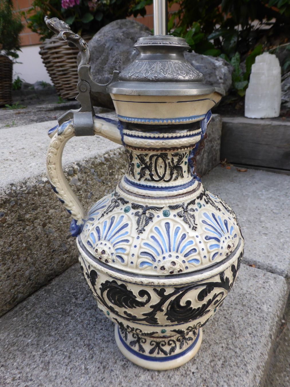 Caraffe: STEINGUT KRUG MIT ZINNDECKEL WESTERWALD BRD - CA 1920 – Usato da Reinach AG venduto da pussi100 4