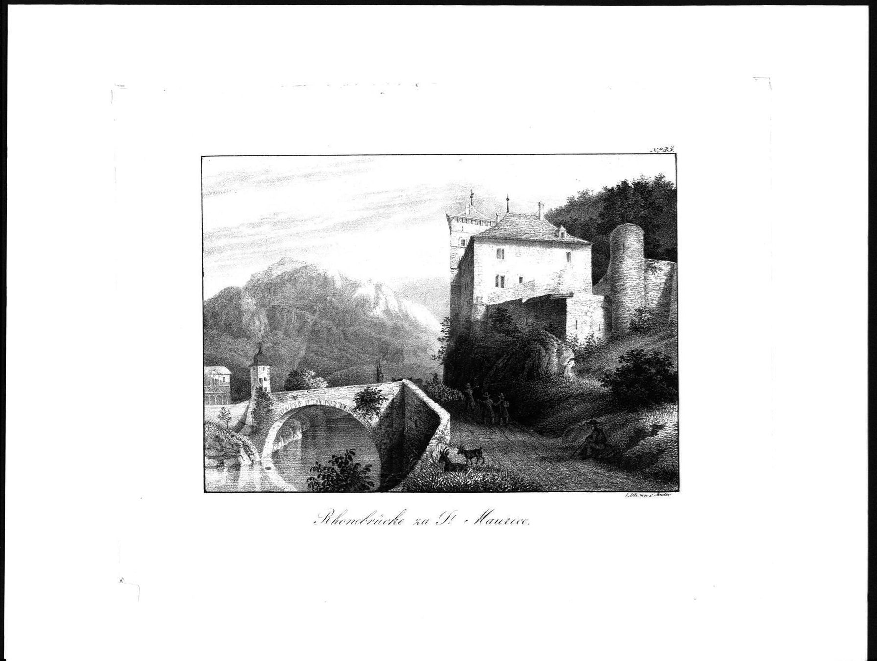 Stiche: St. Maurice seltene Lithographie 1840 – Gebraucht aus Rafz von Helvet32