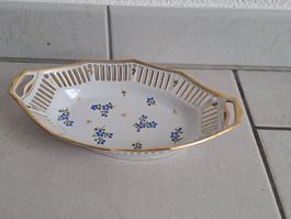 Schale, handbemalt, mit Goldrand und Blumenmuster