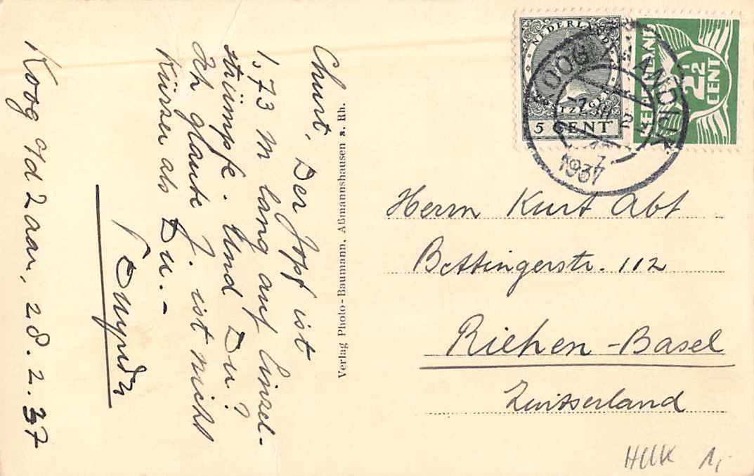 Cartoline postali: EXOTISCHE Ansichtskarten 2x Niederlande 1937 STEMPEL !!! – Usato da Lufingen venduto da TopAnsichtskarten 1
