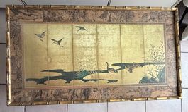 Tableau Vintage Style Japonais - Décor Oies et Saule - Cadre