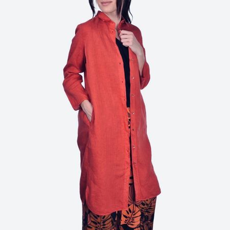 Gran Sasso Leinen Hemdbluse Kleid mit Taschen rost rot Gr 36