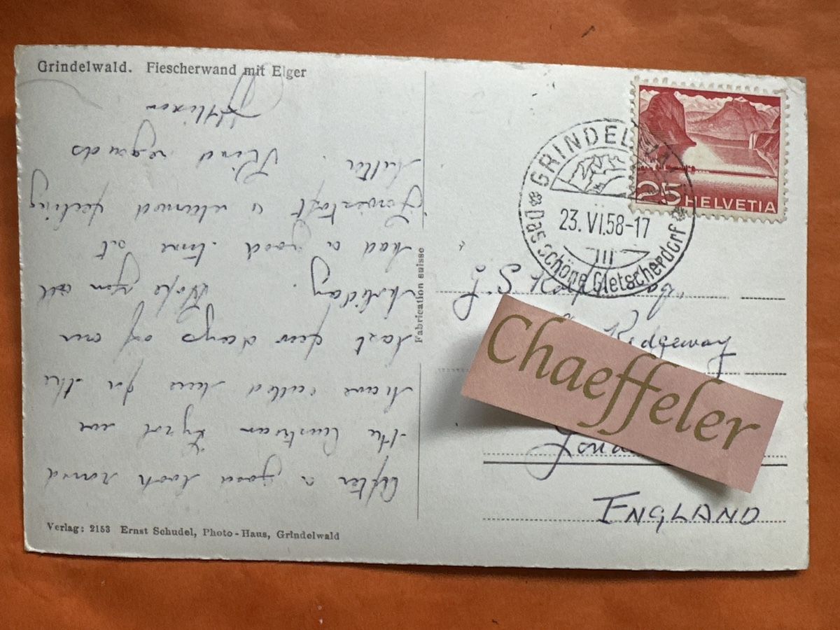 Cartoline postali: 1958 Grindelwald. Fiescherwand mit Eiger. – Usato da Zürich venduto da Chaeffeler 1