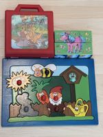 2 Würfel-Puzzle Bambi + Pferd, 1 Holzpuzzle für Kleinkinder