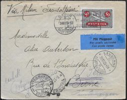 1925 Brief Flugpost LAUSANNE -MILAN Irrläufer F9 ab 1.-