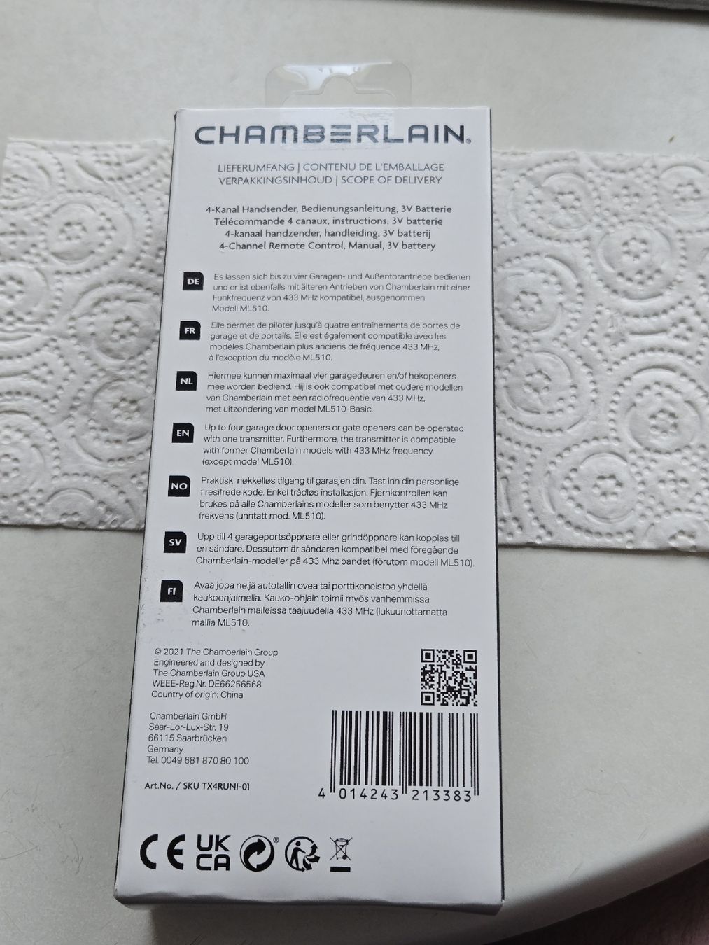 Telecomandi: CHAMBERLAIN 4-Kanal Handsender TX4RUNI-01, Neu – Nuovo e nell'imballaggio originale da Solothurn venduto da Sam79 1