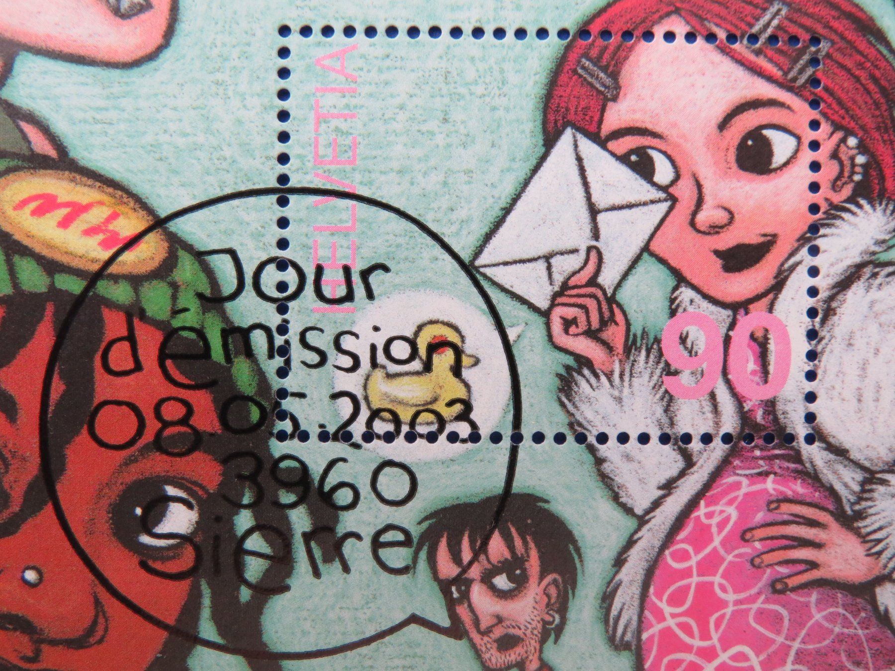 Alle Briefmarken: Blockausgabe 'Comics' 2003 - off.Ersttag-Stempel SIERRE – Gebraucht aus Brunnen von Kumari 1