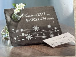 Geschenkset Schiefertafel "Glücklich" mit Vase neu