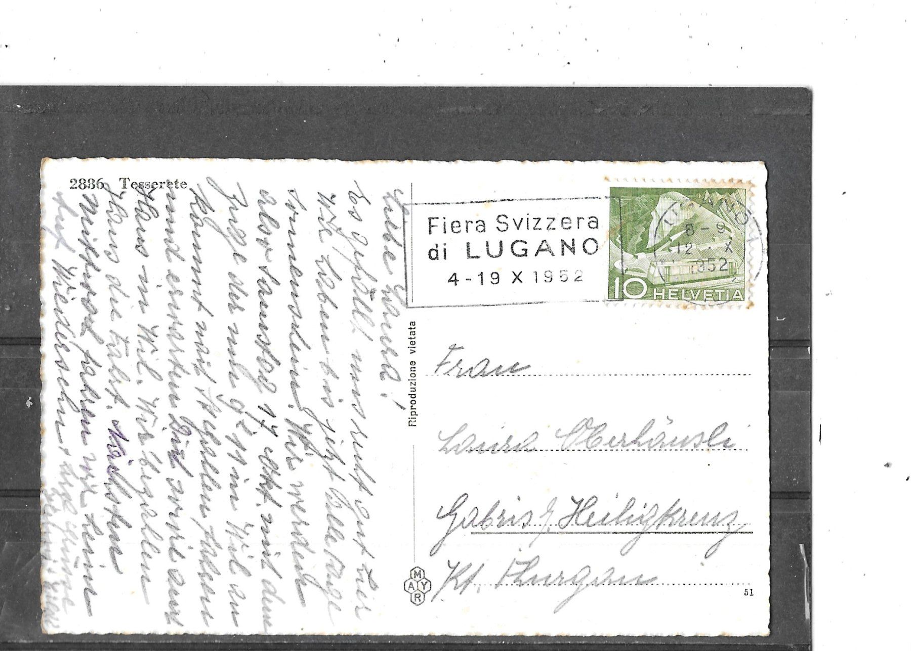 Cartoline postali: TI Tesserete 1952 – Usato da Schocherswil venduto da Wilare 1