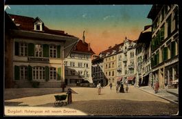 AK Burgdorf, Straßenpartie in der Hohengasse mit neuem Brunn