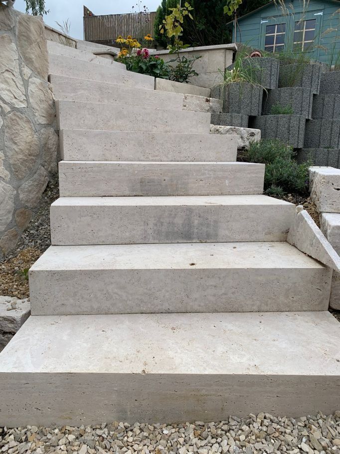 Rivestimenti per pavimenti: Gartenplatten Naturstein TRAVERTIN HELL antik getrommelt 3cm – Nuovo (secondo la descrizione) da Thalwil venduto da Qualitaetdesign 5