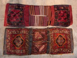 Antike Satteltaschen mit Teppichmuster Leder Handarbeit U...