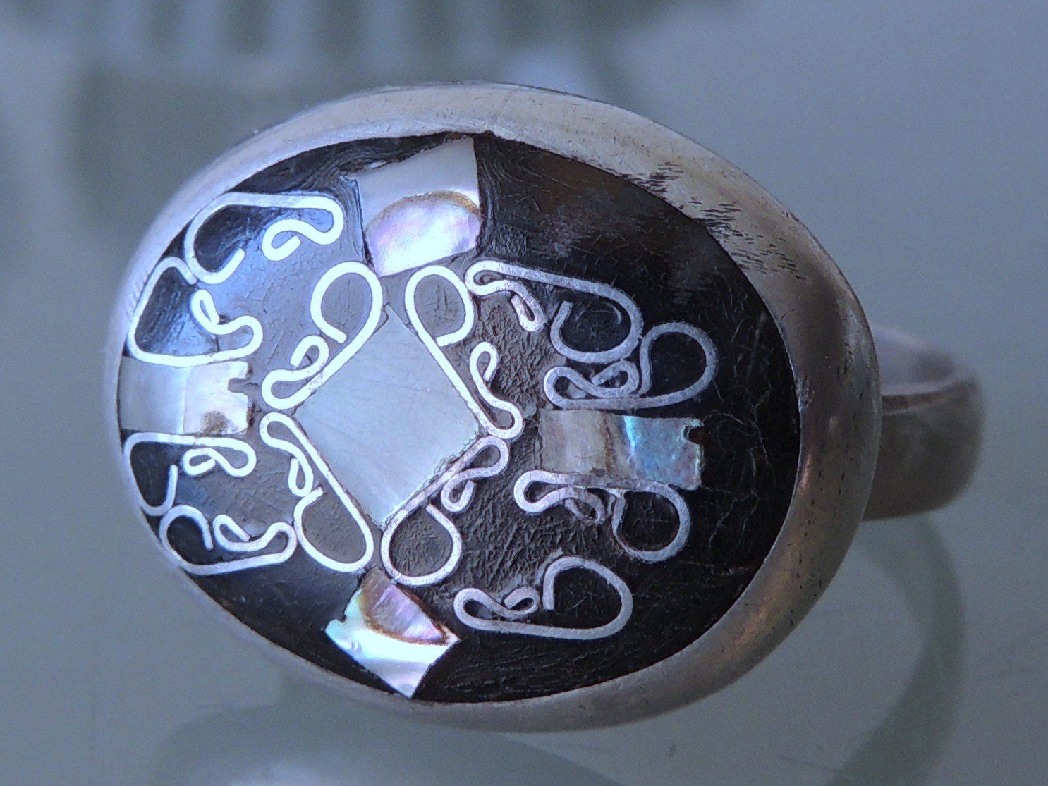 Ringe: Silber 800 Lacquer Fingerring mit Abalone Intarsien Gr. 60 – Gebraucht aus Waldenburg von schaller707 3
