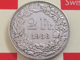 2 Franken 1936 -vz, selten nur 0,25 Mio!