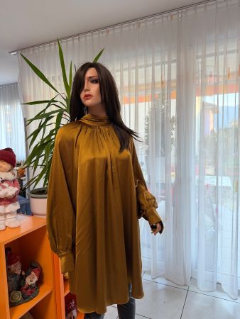 H&M Goldfarbenes Kleid mit Ballonärmeln, Grösse M -  Top!