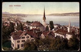 AK Horgen, Kleinstadt mit Blick auf den See aus der Vogelsch
